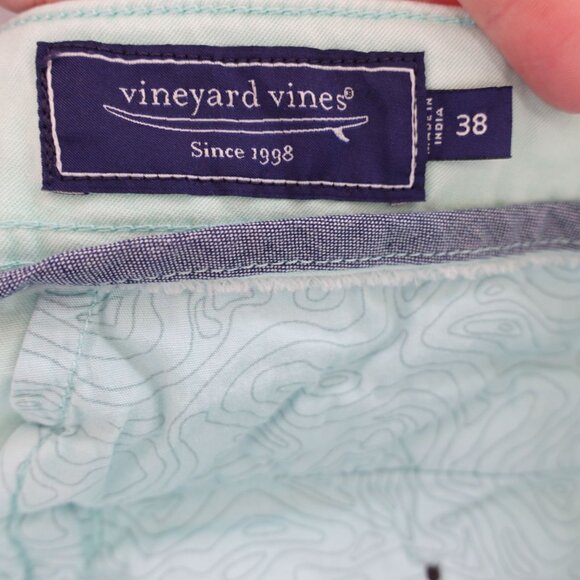 Vineyard Vines Island Shorts Sz 38 Mint Green Garment Dyed Chino Flat Front 7" - Picture 8 of 11